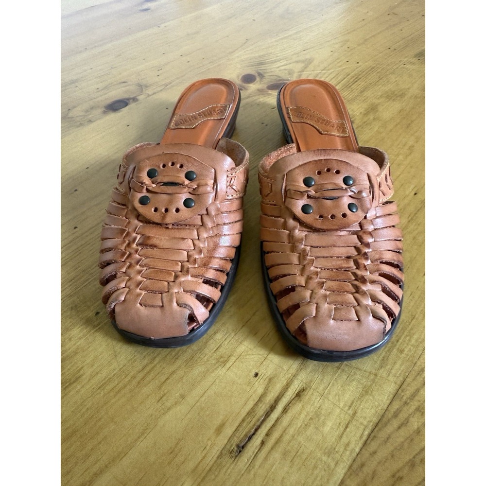 Colin Stuart Women Brown Woven Huarache Leather Sandals  7.5 M Vintage Fisherman